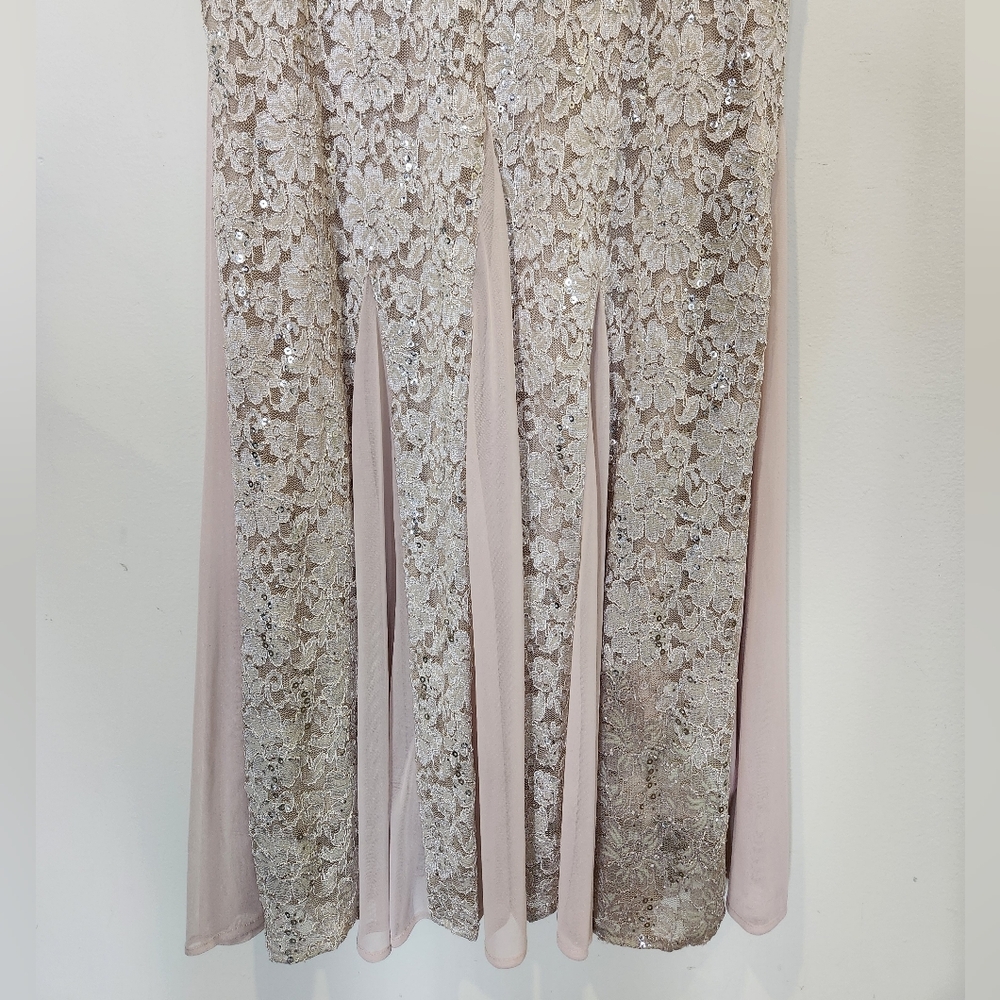 R&M Richards Blush Lace Gown With Sequins - Picture 2 of 8